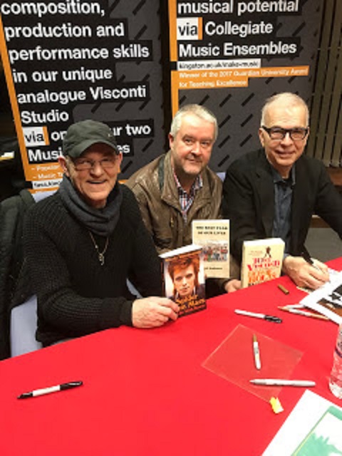 Phil Andrews with Mick "Woody" Woodmansey and Tony Visconti